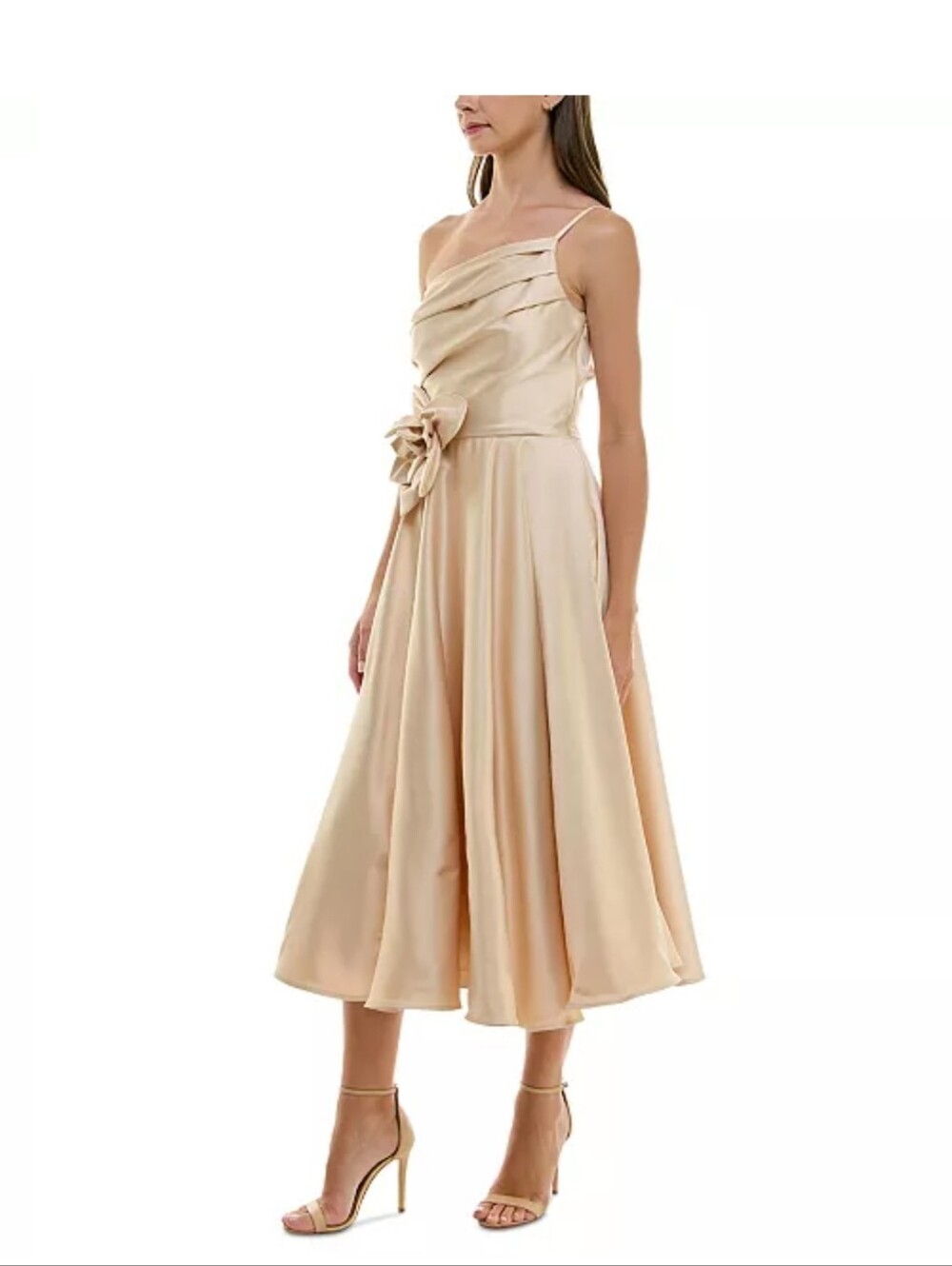 Taylor Women’s Satin Formal Dress Size 14 Blush Pink Rosette Spaghetti Flaw $220 - Picture 2 of 13
